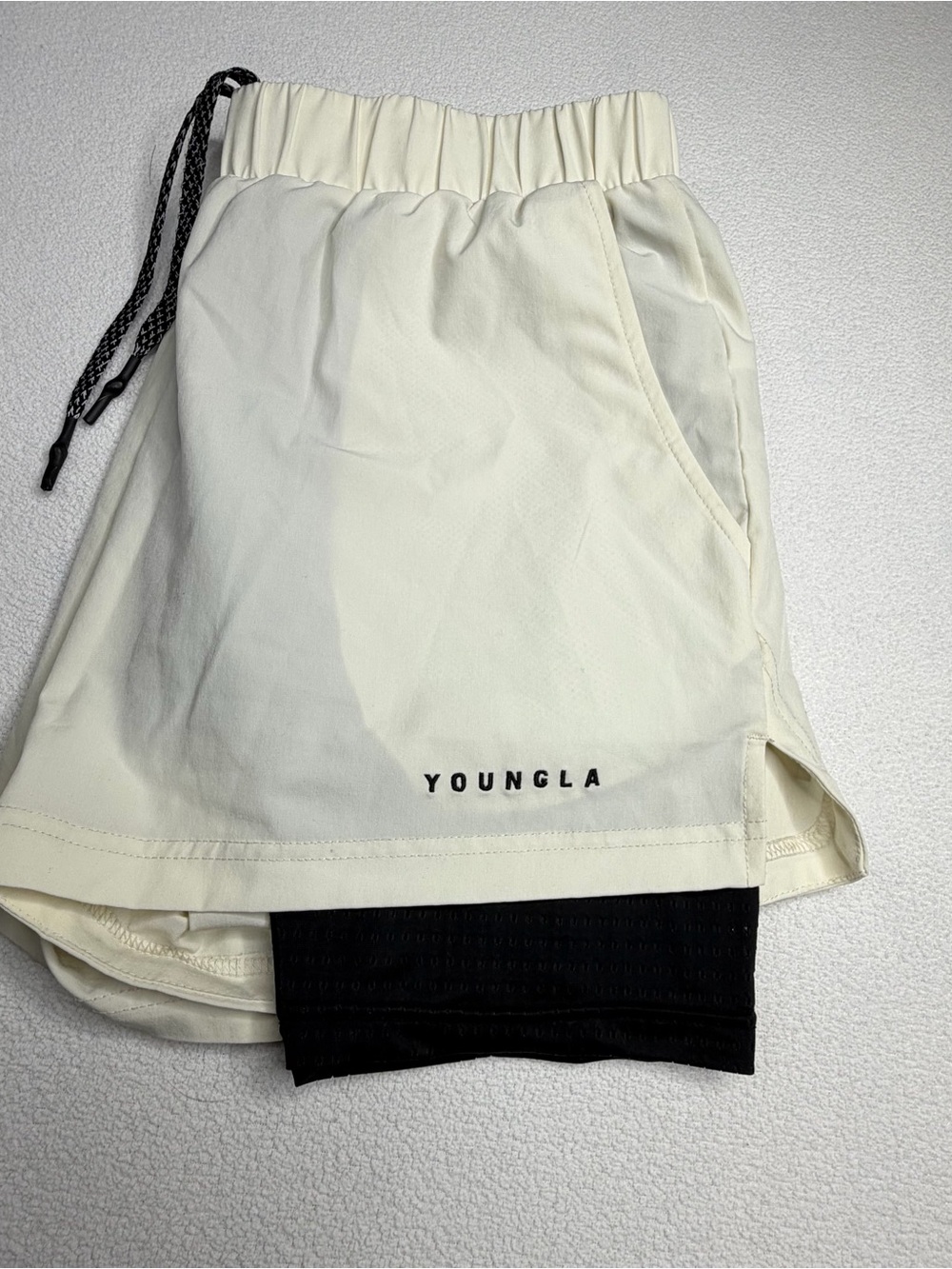 YoungLA Swift 2-in-1Compression Liner Shorts•Cream/Black Mesh Built in Liner - Picture 9 of 9